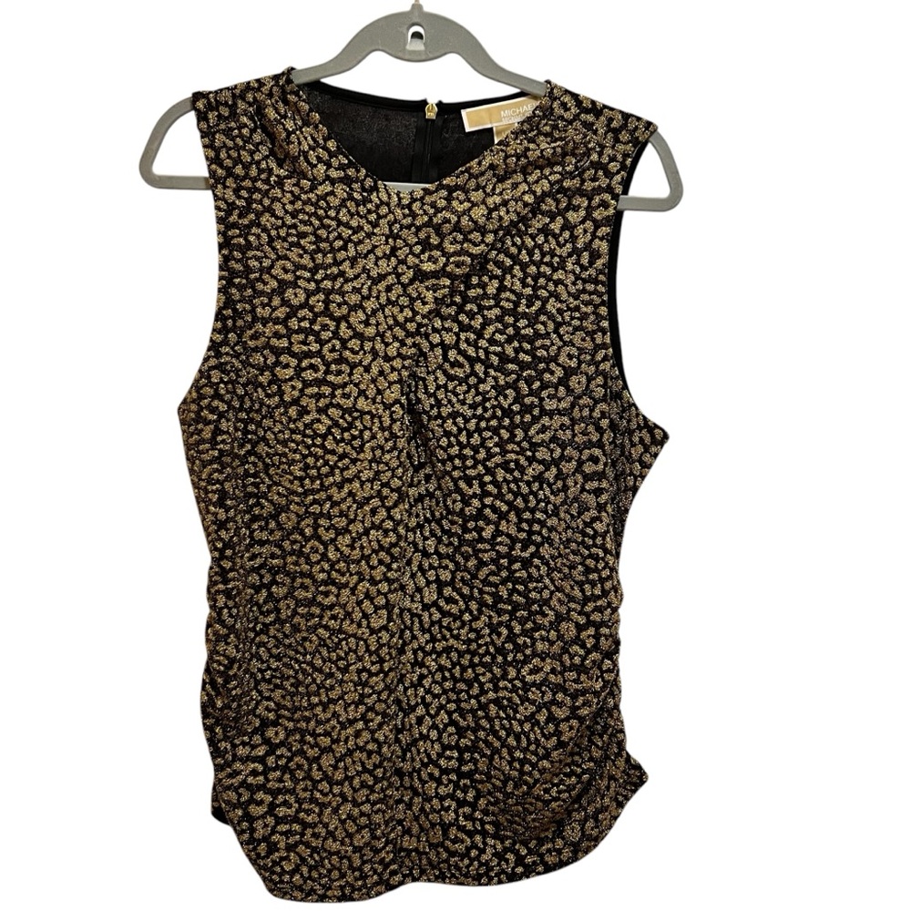 Michael Kors Metallic Gold and Black Chic Fitted Rouche Sides Size L